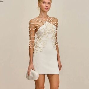 Cult Gaia Oliviana White Pearl Beaded Mini Dress - Size M